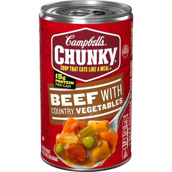 Campbells Chunky Beef With Country Vegetable Easy Open Soup 18.6 oz., PK12 - 000010656