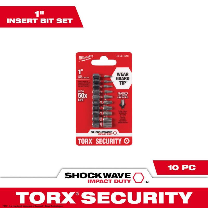 Juego de puntas de destornillador de seguridad Torx de aleación de acero Milwaukee SHOCKWAVE Impact Duty (10 piezas) - 48-32-4618