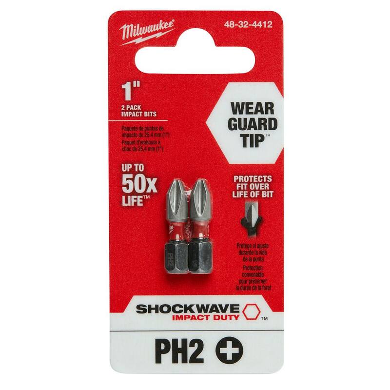 Milwaukee SHOCKWAVE Impact Duty 1 in. Phillips #2 Alloy Steel Insert Bit (Paquete de 2) - 48-32-4412