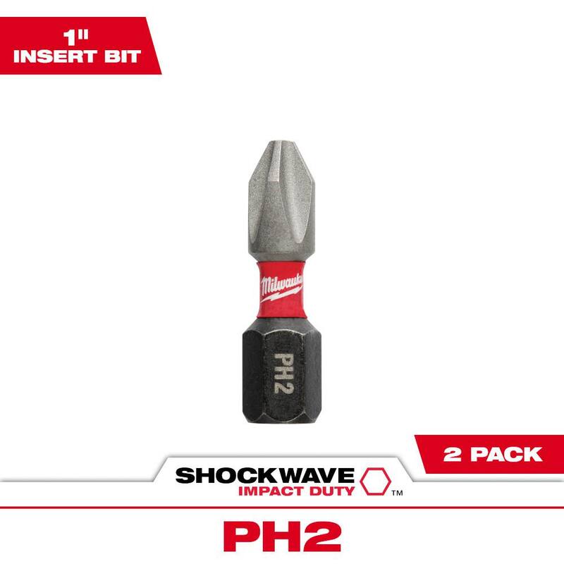 Milwaukee SHOCKWAVE Impact Duty 1 in. Phillips #2 Alloy Steel Insert Bit (Paquete de 2) - 48-32-4412