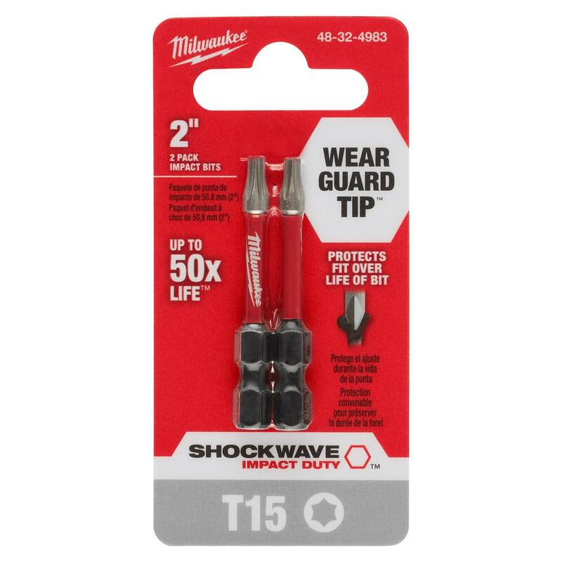 Milwaukee SHOCKWAVE Impact Duty 2 in. T15 Torx Alloy Steel Screw Driver Bit (Paquete de 2) - 48-32-4983