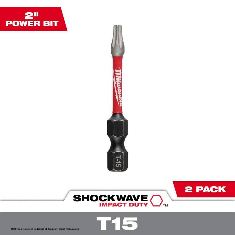 Milwaukee SHOCKWAVE Impact Duty 2 in. T15 Torx Alloy Steel Screw Driver Bit (Paquete de 2) - 48-32-4983