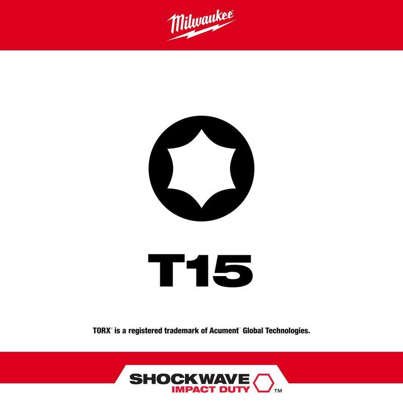 Milwaukee SHOCKWAVE Impact Duty 2 in. T15 Torx Alloy Steel Screw Driver Bit (Paquete de 2) - 48-32-4983