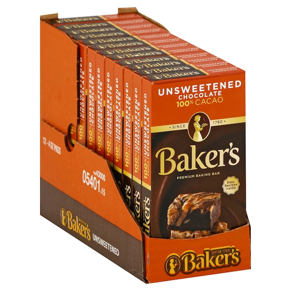 Bakers Bakers Chocolate Unsweetened 4 oz., PK12 - 10043000054014
