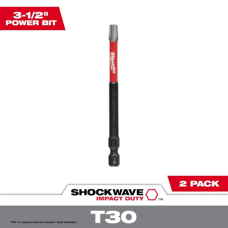 Milwaukee SHOCKWAVE Impact Duty 3-1/2 pulgadas T30 Torx punta de destornillador de acero de aleación (paquete de 2) - 48-32-4680
