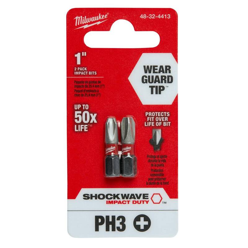 Milwaukee SHOCKWAVE Impact Duty 1 pulgada Phillips #3 Aleación de Acero Insertar Bit (Paquete de 2) - 48-32-4413