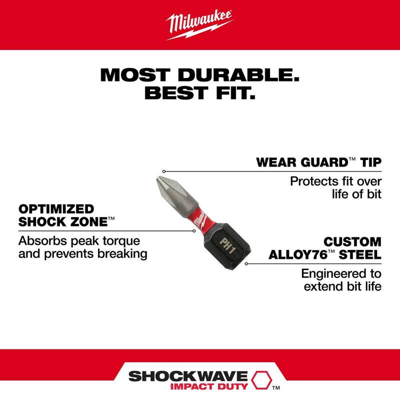 Milwaukee SHOCKWAVE Impact Duty 1 pulgada Phillips #3 Aleación de Acero Insertar Bit (Paquete de 2) - 48-32-4413