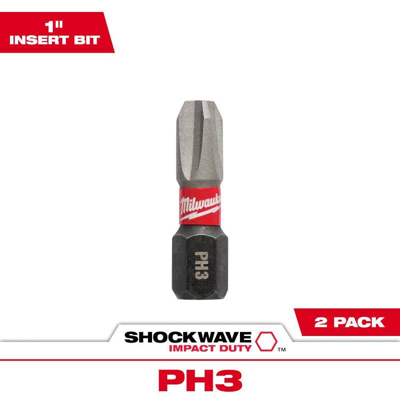 Milwaukee SHOCKWAVE Impact Duty 1 pulgada Phillips #3 Aleación de Acero Insertar Bit (Paquete de 2) - 48-32-4413