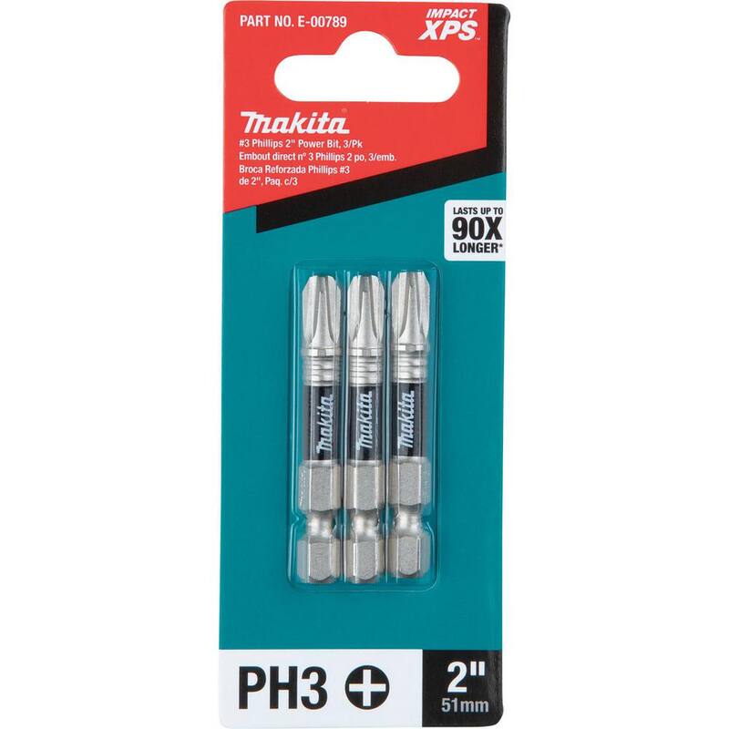 Makita Impact XPS #3 Phillips 2 in. Power Bit (paquete de 3) - E-00789
