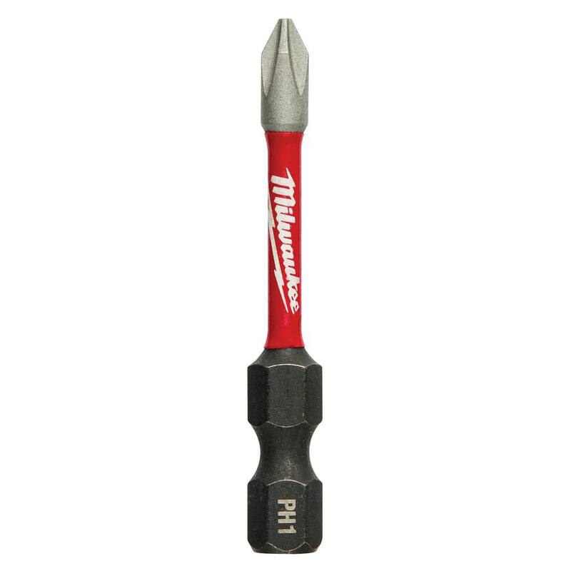 Punta de destornillador de acero aleado Phillips #1 de 2 pulgadas para trabajo de impacto Milwaukee SHOCKWAVE (paquete de 2) - 48-32-4961