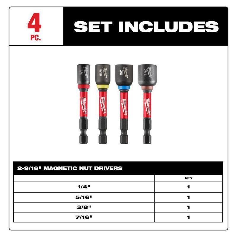 Set de llaves magnéticas para tuercas de acero de aleación de 2-9/16 pulgadas Milwaukee SHOCKWAVE Impact-Duty (4 piezas) - 49-66-4566