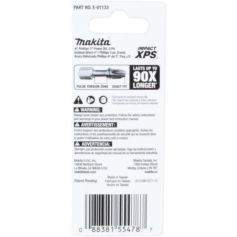 Makita IMPACT XPS #1 Phillips 3 in. Power Bit (paquete de 2) - E-01133