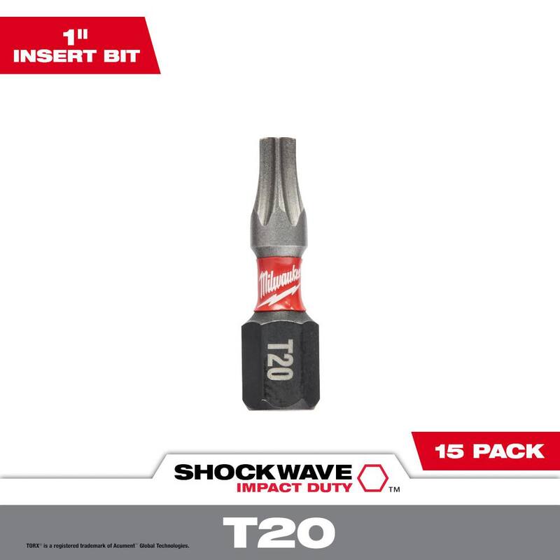 Milwaukee SHOCKWAVE Impact Duty 1 in. T20 Torx Alloy Steel Insert Bit (paquete de 15) - 48-32-5011