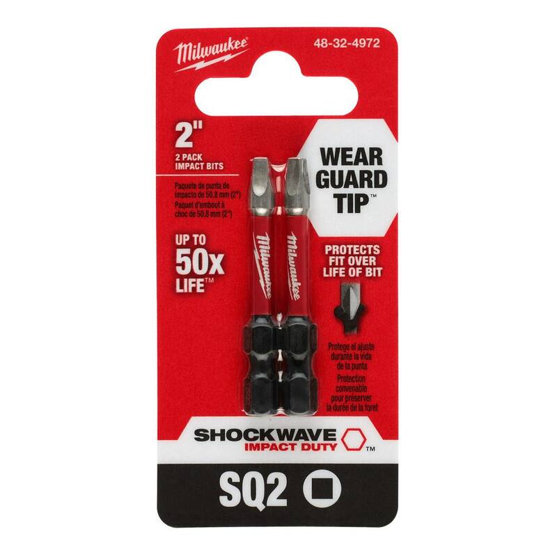 Milwaukee SHOCKWAVE Impact Duty 2 pulgadas Cuadrado #2 Bit Destornillador de Acero Aleado (paquete de 2) - 48-32-4972