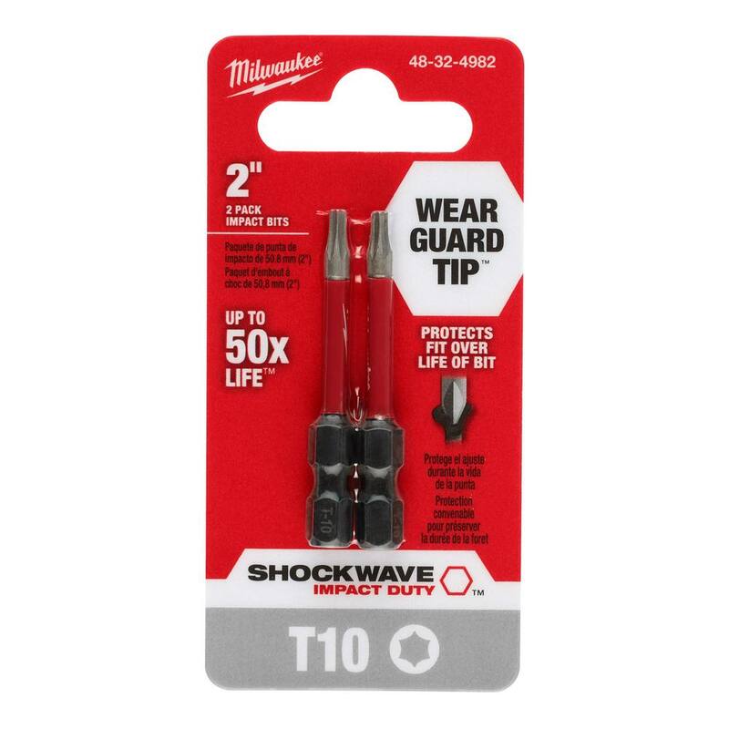 Milwaukee SHOCKWAVE Impact Duty 2 in. T10 Torx Alloy Steel Screw Driver Bit (paquete de 2) - 48-32-4982