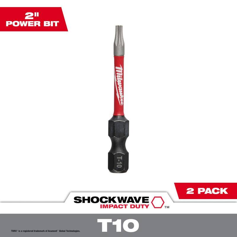 Milwaukee SHOCKWAVE Impact Duty 2 in. T10 Torx Alloy Steel Screw Driver Bit (paquete de 2) - 48-32-4982