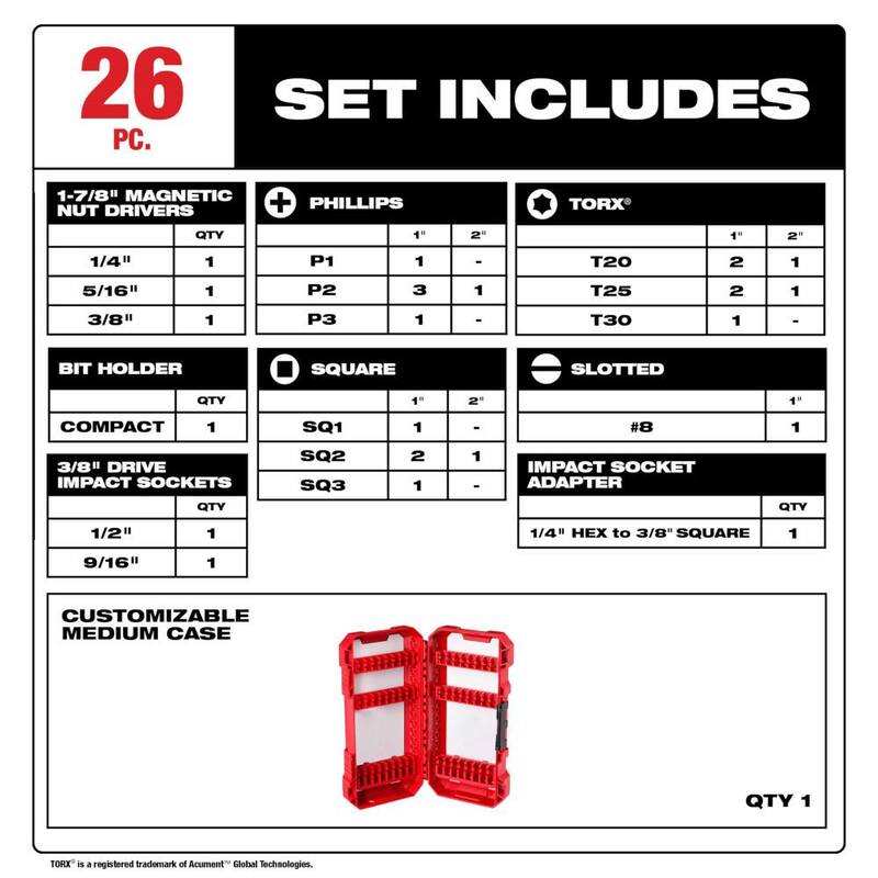 Juego de puntas de destornillador de aleación de acero Milwaukee SHOCKWAVE Impact Duty (26 piezas) - 48-32-4408.