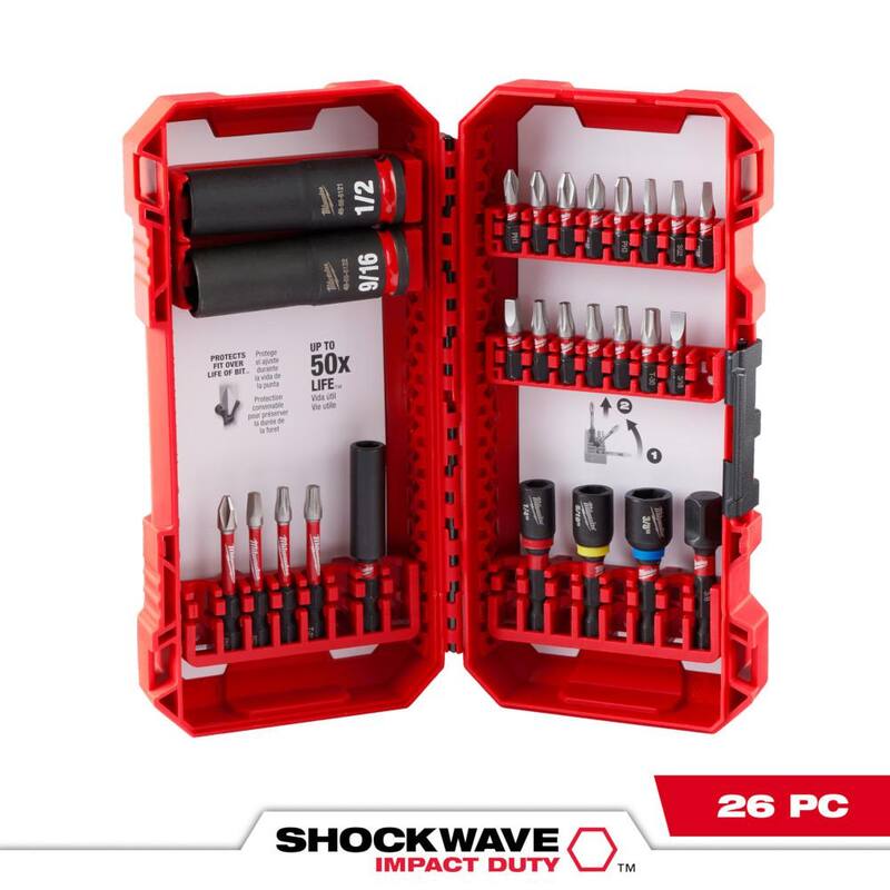 Juego de puntas de destornillador de aleación de acero Milwaukee SHOCKWAVE Impact Duty (26 piezas) - 48-32-4408.