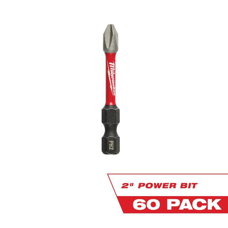 Juego de 60 puntas de destornillador de acero de aleación Phillips #2 de 2 pulgadas Impact Duty SHOCKWAVE de Milwaukee