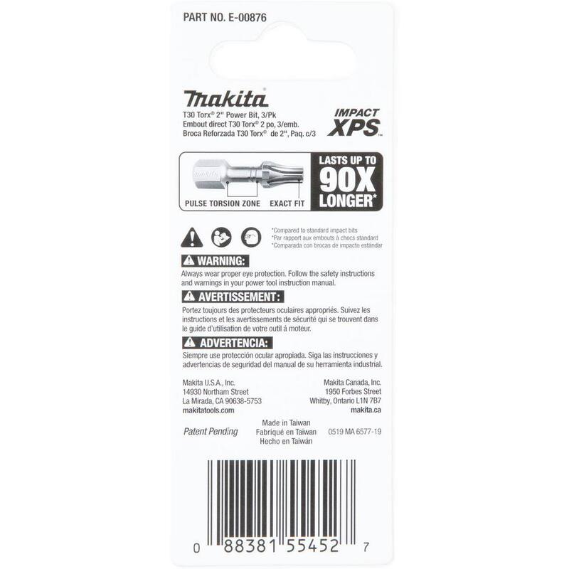 Makita IMPACT XPS T30 Torx 2 in. Power Bit (paquete de 3) - E-00876