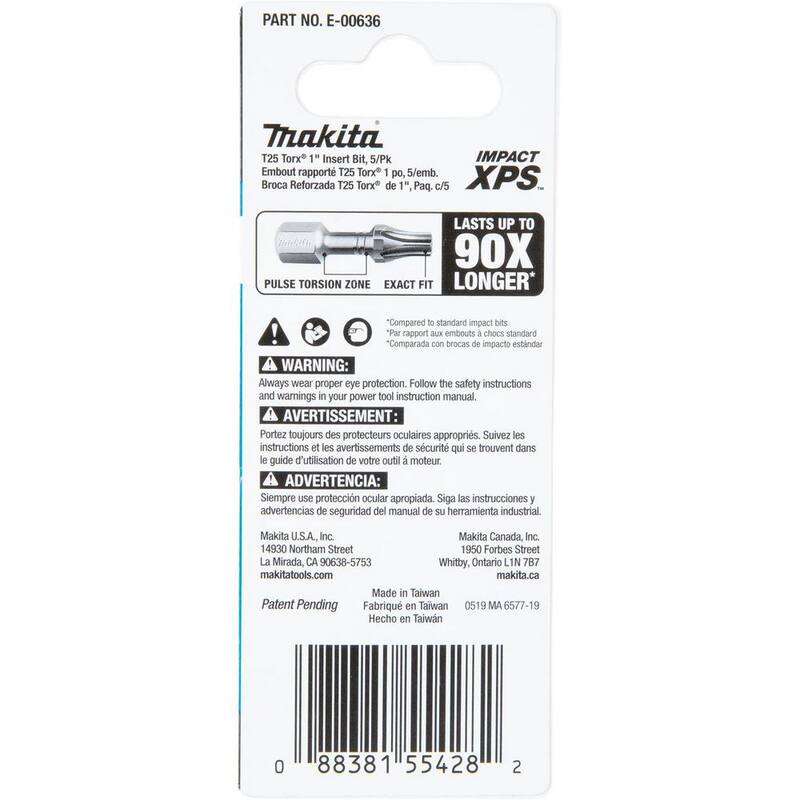 Makita IMPACT XPS T25 Torx 1 in. Insert Bit (Paquete de 5) - E-00636