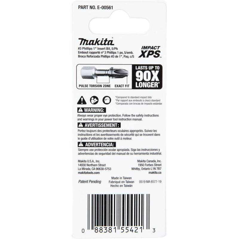 Makita IMPACT XPS #3 Phillips 1 in. Insert Bit (paquete de 5) - E-00561