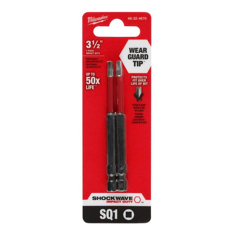 Punta de desarmador cuadrado de acero aleado Milwaukee SHOCKWAVE Impact Duty de 3-1/2 pulgadas (Paquete de 2) - 48-32-4670
