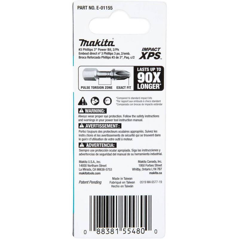 Makita IMPACT XPS #3 Phillips de 3 pulgadas. Juego de 2 puntas de poder - E-01155