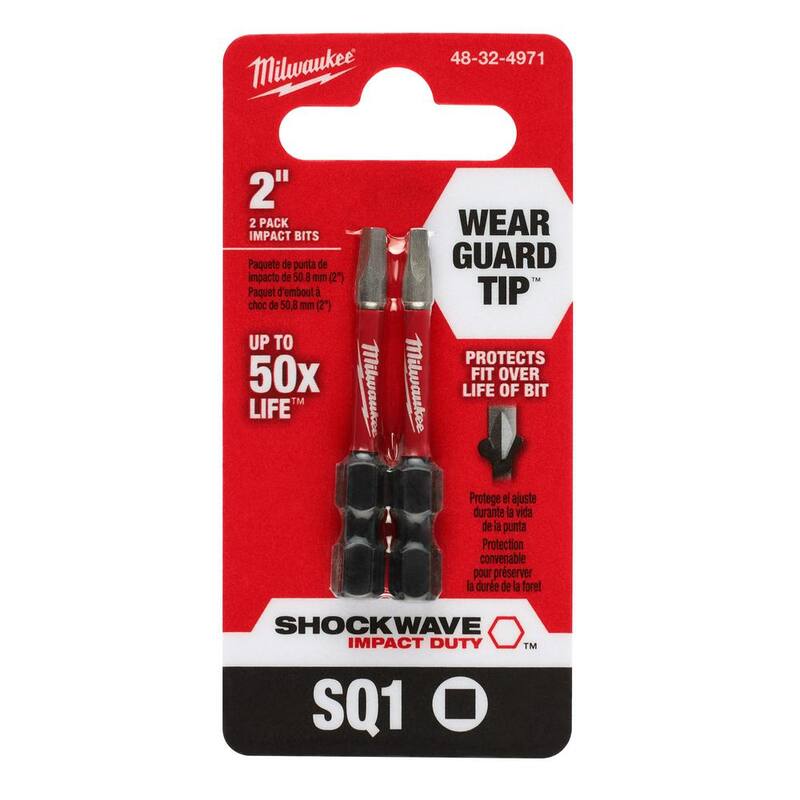 Milwaukee SHOCKWAVE Impact Duty 2 in. Square #1 Alloy Steel Screw Driver Bit (Paquete de 2) - 48-32-4971