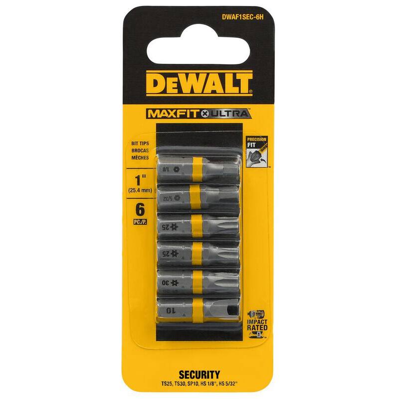 SET de Puntas de destornillador de seguridad de acero surtido DEWALT MAXFIT ULTRA de 1 pulgada (paquete de 6) - DWAF1SEC-6H
