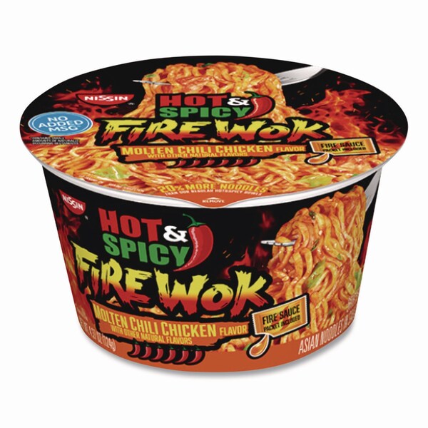 Nissin Hot and Spicy Fire Wok Molten Chili Chicken, 4.37 oz Bowl, 6PK - NIS19503
