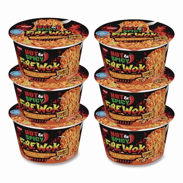 Nissin Hot and Spicy Fire Wok Molten Chili Chicken, 4.37 oz Bowl, 6PK - NIS19503