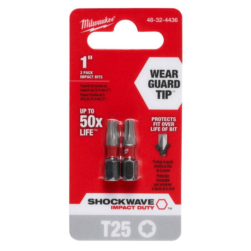 Milwaukee SHOCKWAVE Impact Duty 1 in. T25 Torx Alloy Steel Insert Bit (paquete de 2) - 48-32-4436