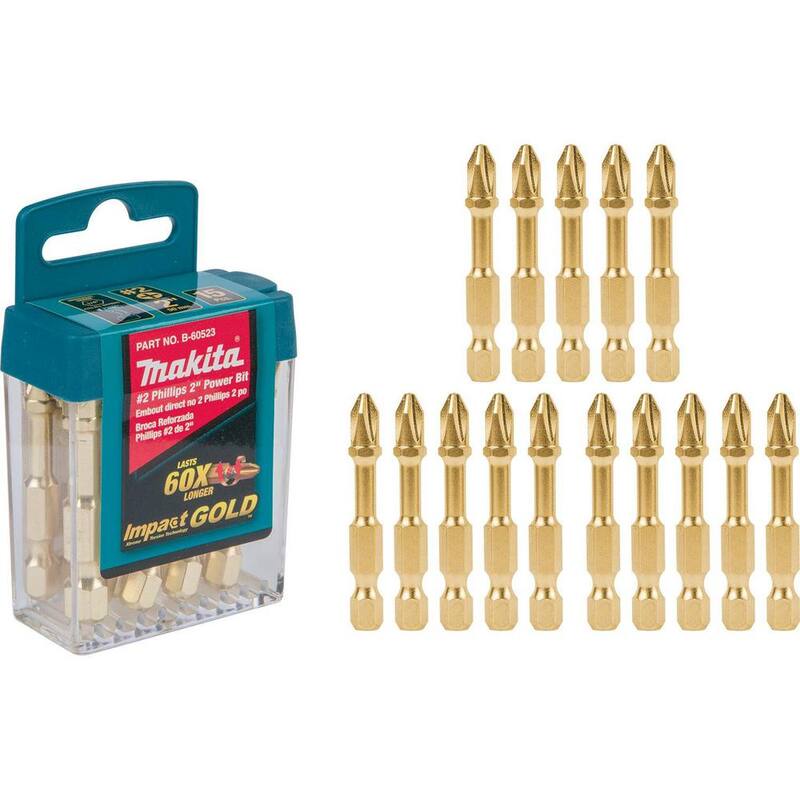 Makita Impact GOLD #2 2 pulgadas Phillips Power Bit (Paquete de 15) - B-60523