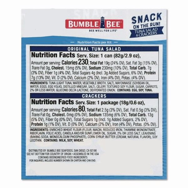 Bumble Bee Snack on the Run Tuna Salad with Crackers, 3.5 oz Pack, 12PK - KAR70721