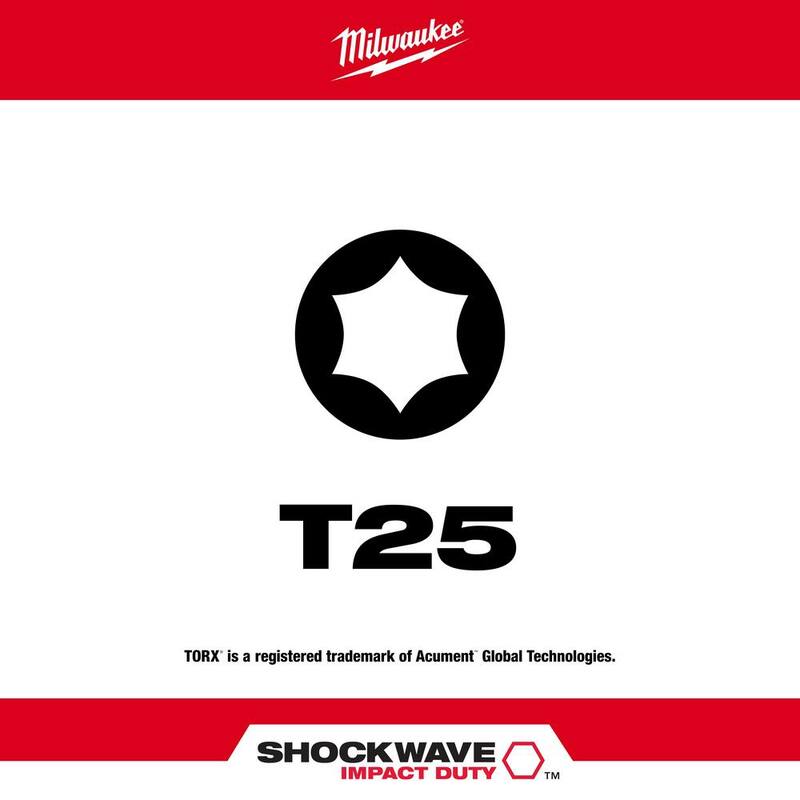 Milwaukee SHOCKWAVE Impact Duty 3-1/2 in. T25 Torx Alloy Steel Screw Driver Bit (Paquete de 5) - 48-32-4579