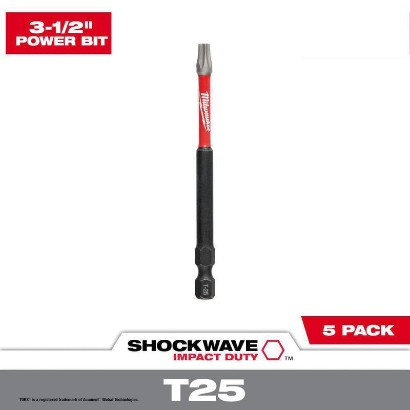 Milwaukee SHOCKWAVE Impact Duty 3-1/2 in. T25 Torx Alloy Steel Screw Driver Bit (Paquete de 5) - 48-32-4579