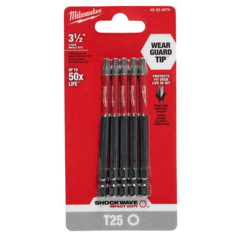 Milwaukee SHOCKWAVE Impact Duty 3-1/2 in. T25 Torx Alloy Steel Screw Driver Bit (Paquete de 5) - 48-32-4579