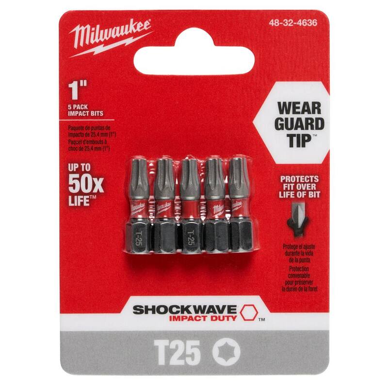 Milwaukee SHOCKWAVE Impact Duty 1 in. T25 Torx Alloy Steel Insert Bit (Paquete de 5) - 48-32-4636