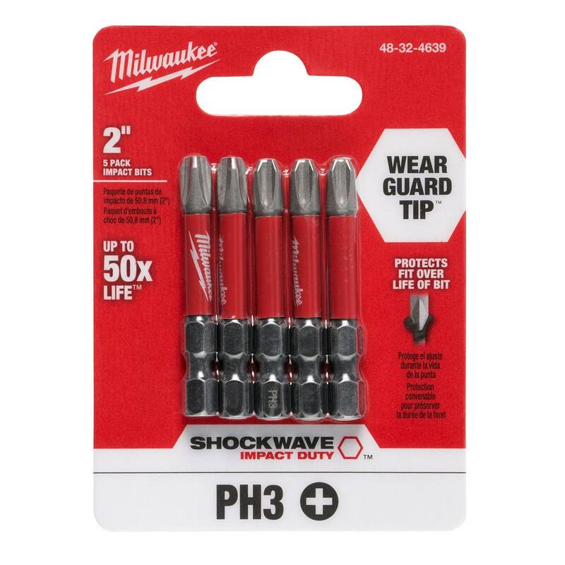 Milwaukee SHOCKWAVE Impact Duty 2 in. Phillips #3 Puntas de destornillador de acero aleado (paquete de 5) - 48-32-4639