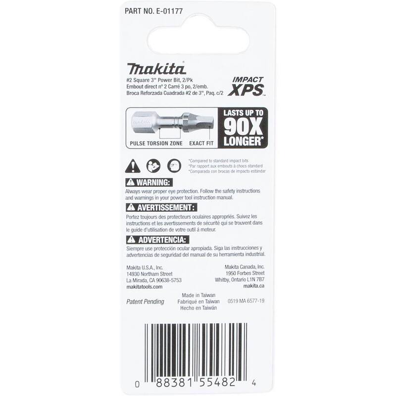 Makita IMPACT XPS #2 Square 3 in. Power Bit (paquete de 2)- E-01177