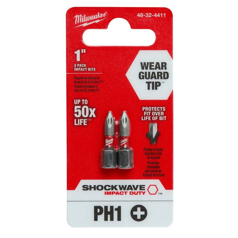 Milwaukee SHOCKWAVE Impact Duty 1 pulgada Phillips #1 Puntas de inserción de acero de aleación (paquete de 2) - 48-32-4411
