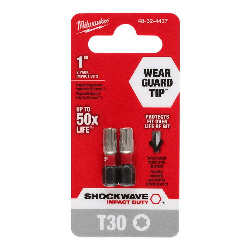 Milwaukee SHOCKWAVE Impact Duty 1 in. T30 Torx Alloy Steel Insert Bit (Paquete de 2) - 48-32-4437