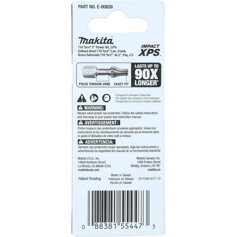 Makita IMPACT XPS T10 Torx 2 in. Power Bit (paquete de 3) - E-00826