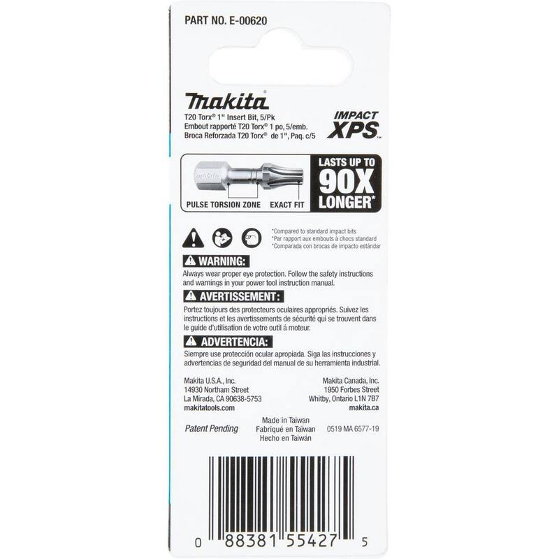 Makita IMPACT XPS T20 Torx 1 pulgada Insertar Bit (paquete de 5) - E-00620