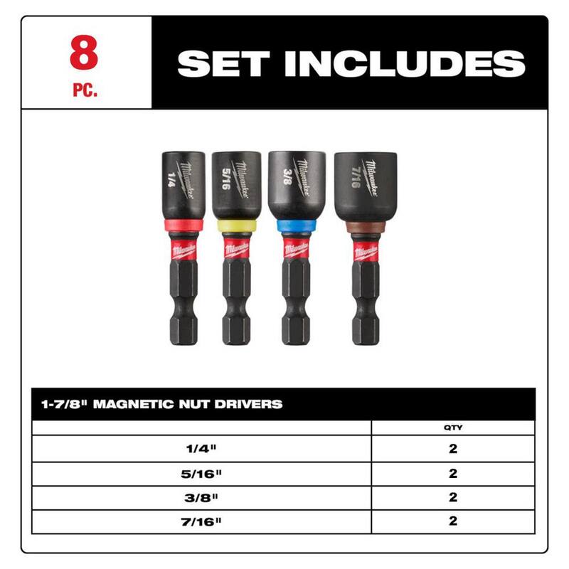 Juego de puntas magnéticas para tuercas de acero aleado de 1-7/8 pulgadas Milwaukee SHOCKWAVE Impact Duty (8 piezas) - 49-66-4562-49-66-4562