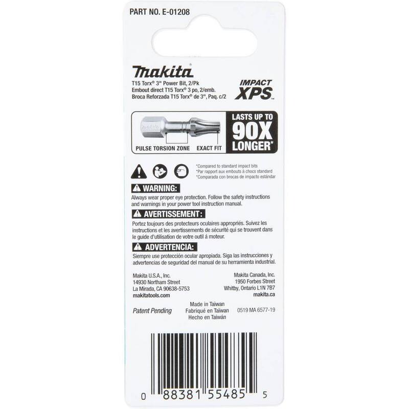 Makita IMPACT XPS T15 Torx 3 in. Power Bit (paquete de 2) - E-01208