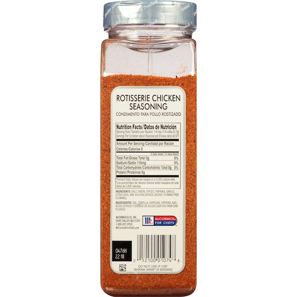 Mccormick Halal Kosher Organic-95% Rotisserie Chicken Seasoning 24 oz., PK6 - 900223214