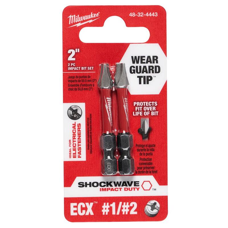 Combo pack de Milwaukee 2 in. SHOCKWAVE Impact Duty ECX Power Bit #1 y #2 - 48-32-4443