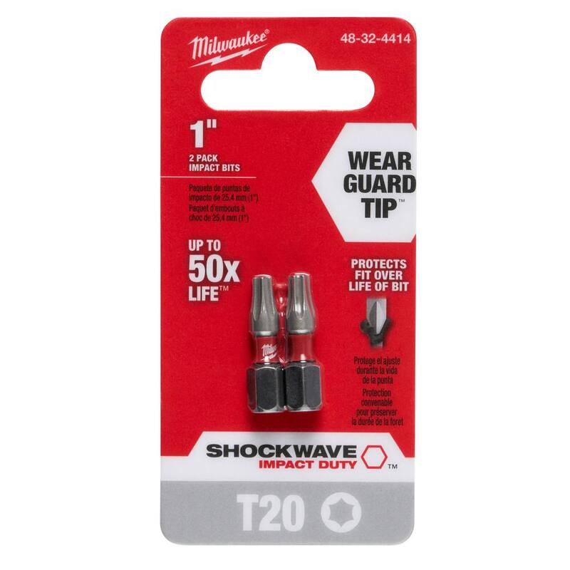 Milwaukee SHOCKWAVE Impact Duty 1 pulgada T20 Torx Aleación de Acero Insertar Bit (Paquete de 2) - 48-32-4414
